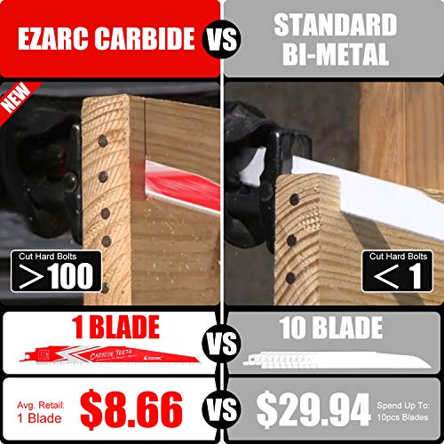 EZARC Carbide Reciprocating Saw Blades, 9-Inch 6TPI, Wood, Metal, 3-Pack - size: 9 Inch, style: 6 TPI