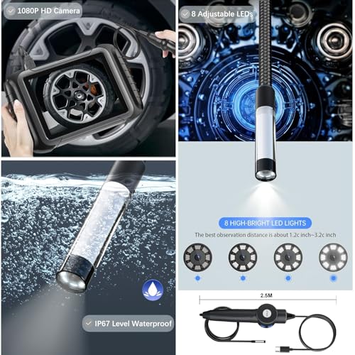 XTOOL Inspection Camera XV200, 2MP&1080P HD& 8 LEDs Automotive Endoscope