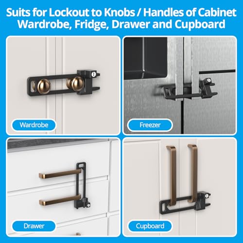 AST Keyed Cabinet Lock, 2 Locks 4 Keys, Key Alike, Childproof Drawer Latch - color: Matte Black