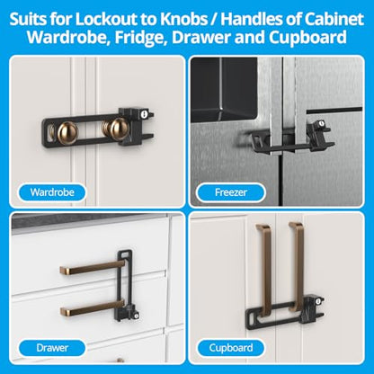 AST Keyed Cabinet Lock, 2 Locks 4 Keys, Key Alike, Childproof Drawer Latch - color: Matte Black