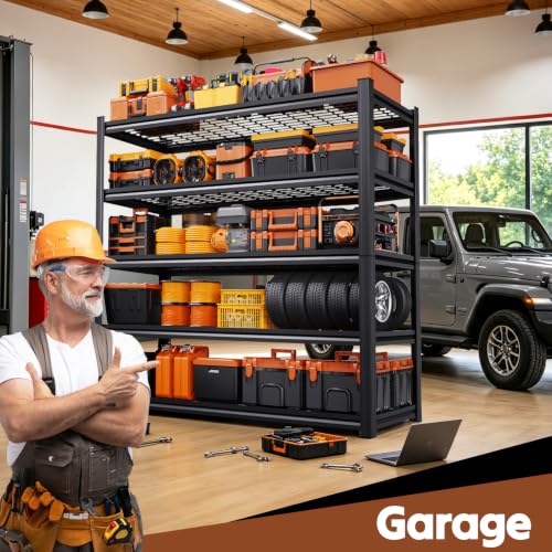 71''H Storage Shelves, Garage Shelving,Adjustable Heavy Duty Shelving Unit,5T Tall Garage Shelves，Metal Standing Shelf Units,Utility Rack For Kitchen Warehouse Industrial Basement 71*35*16