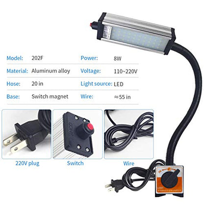Magnetic Work Light, LED Machine Light with 44 LEDs, Waterproof with 19 Inch Gooseneck, IP66 Rating, 800 Lumen, 120 Volt for Lathe Machine Tools - size: 800 lumens + Magnetic Base + Two-Pin Plug