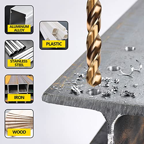 Cobalt Drill Bits Set 19pcs Metric M35 HSS 135 Degree Tip Split Point Jobber Length Twist Drill Bit for Hardened Metal Cast Iron Stainless Steel Plastic and Wood with Metal Storage Case 1-10mm