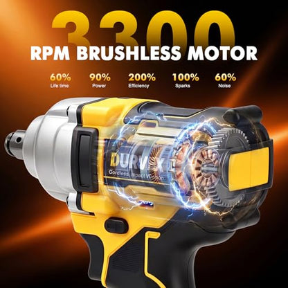 1/2-Inch Cordless Impact Wrench for DeWalt 20V MAX Battery, 1000N·m High Torque Electric Impact Gun, 3-Speed, LED Light, 3300 RPM, Bare Tool （DCF894B Replacement）