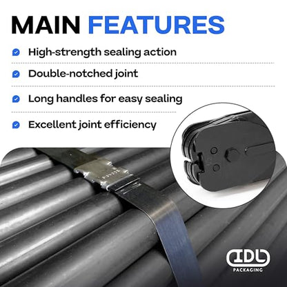 IDL Packaging C-3125 Double-Notched Front-Action Sealer/Crimper for 5/8" Steel Strapping – Durable Tool with Long Handle – Good for Horizontal and Vertical Operation – Heat-Treated Wearing Steel Parts - size: for 5/8" steel strapping