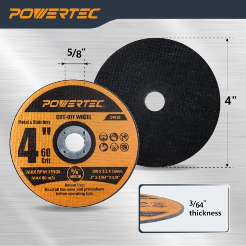 POWERTEC 4" Cut-Off Wheels, 25 PK, 5/8" Arbor (14018) - style: 4" Cut Off Wheels 1/16" Thick, 5/8" Arbor