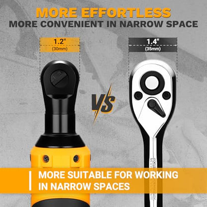 DEKOPRO Cordless Ratchet Wrenches Set：1/4", 3/8", 1/2" Impact Sockets Set, 74Pcs 3/8'' Electric Ratchet Wrench Tool Kit with Adjustable Speed, LED Light for Battery