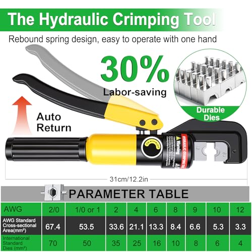 Twidec/230PCS Battery Cable Ends Kit and 10 Ton Hydraulic Crimping Tool - color: 231pcs
