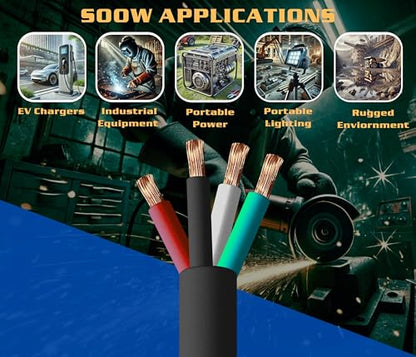 6 Gauge 4 Conductor 6/4 AWG Black SOOW Portable Power Cable Wire (75 Feet) - style: 75 Feet