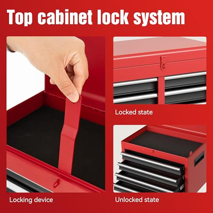5-Drawer Rolling Tool Chest with Detachable Top Toolbox - color: Red, style: 5 drawer-detachable