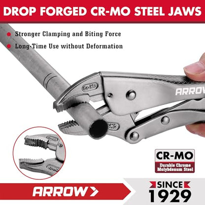 ARROW 10" Curved Jaw Locking Pliers with Screw Extractor - size: 10 inch