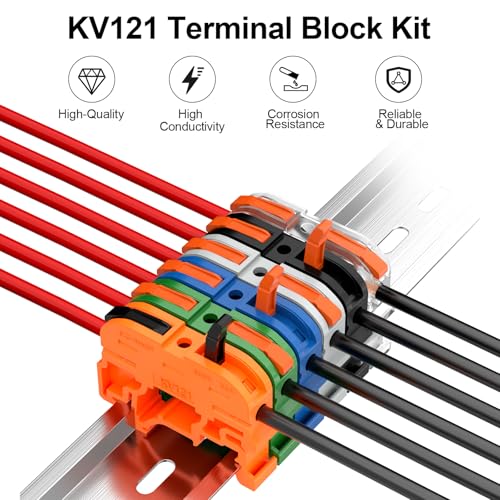 KV121 Terminal Block Kit, 24-12 AWG Compact Lever Wire Connectors - color: Black&White&Blue&Green&Orange, size: Terminal Block Kit