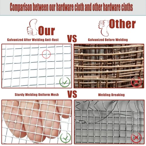 Galvanized Hardware Cloth 1/4 Inch Mesh 4in X 20ft 23 Gauge Hot-dip Galvanized After Welding, Hot Dipped Zinc Coating Welded Cage Wire Mesh Roll, Handicraft Making Wire Mesh