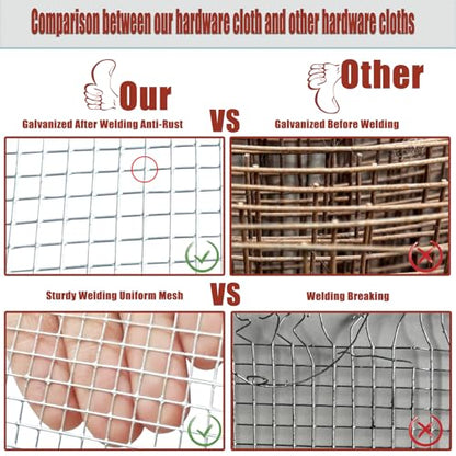 Galvanized Hardware Cloth 1/4 Inch Mesh 4in X 20ft 23 Gauge Hot-dip Galvanized After Welding, Hot Dipped Zinc Coating Welded Cage Wire Mesh Roll, Handicraft Making Wire Mesh