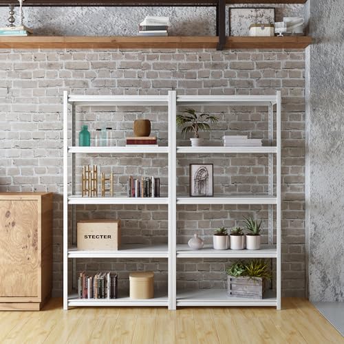 5 Tier Metal Storage Shelves Adjustable Garage Shelving, Heavy Duty Industrial Utility Rack Organization for Kitchen, Pantry, Closet, Garage, Office (White) - color: White-S 5 Tier