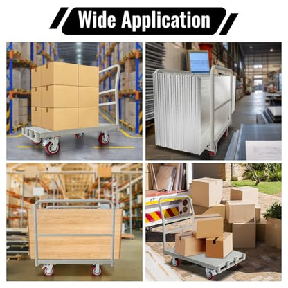 2-in-1 Steel Panel Truck Cart 2200 lbs Capacity, Heavy Duty Platform Truck Carts with 4 Side Handrails and 4 Swivel Casters, Flatbed Carts Lumber Drywall Cart for Handling and Storage, Grey
