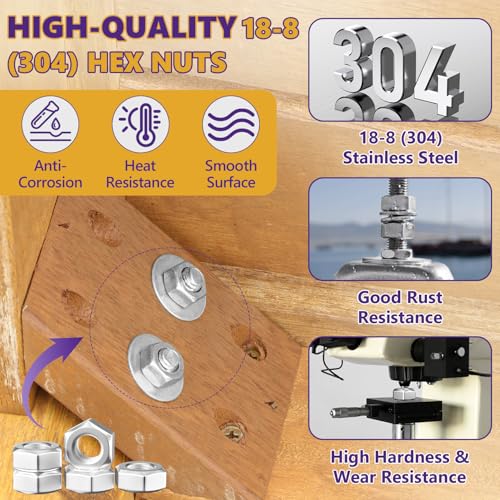 10pcs M12 Hex Nuts, 18-8 (304) Stainless Steel Metric Hexagonal Nuts, Heavy Duty M12-1.75 Coarse Thread Fasteners for Structural Framing, Solar Racking & Heavy Machinery - size: 10Pcs-M12