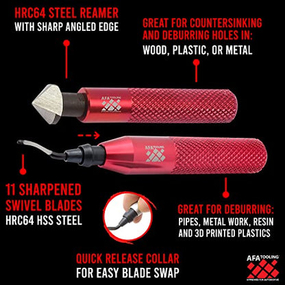 AFA Tooling Deburring Tool & Countersink Hand Reamer, Red CNC Handle - style: Reamer & Deburring Tool