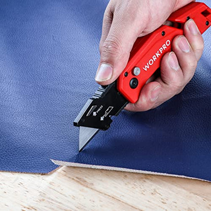 WORKPRO Folding Utility Knife with 10 Blades, Red - color: Red
