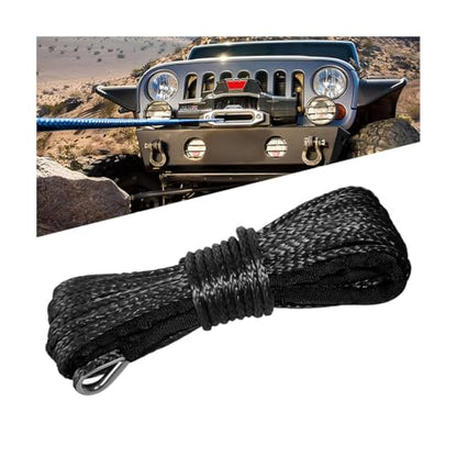 1/4'' x 50 Ft Car Synthetic Winch Rope Kit, 10000LBS Heavy Duty Vehicle Winch Cable with Protecting Sleeve and Thimble, Automotive Accessories, Universal for Off Road ATV UTV (Black) - color: Black/1/4''x50Ft