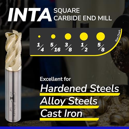 SPEED TIGER INTA Carbide Roughing End Mill - for Alloy Steels/Hardened Steels - Micro Grain Carbide End Mill - ZrN-A Coating - 4-Flute - INTA3/8-4 (1 Piece, 3/8") - size: 3/8 in