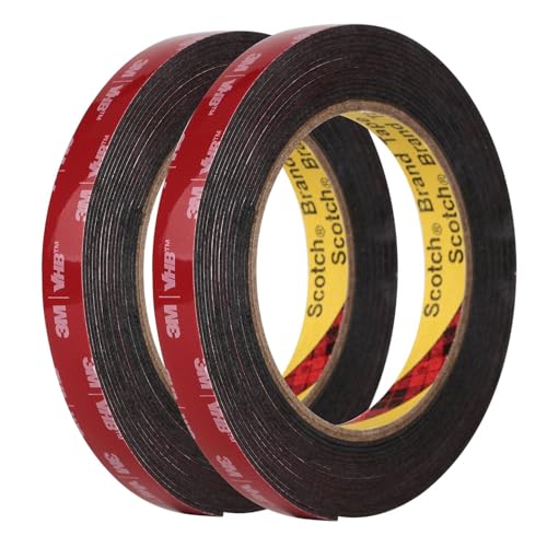 3M 5925 Mounting Tape, 2 Pack 0.5 in Black Foam Adhesive - size: 0.5" × 15ft