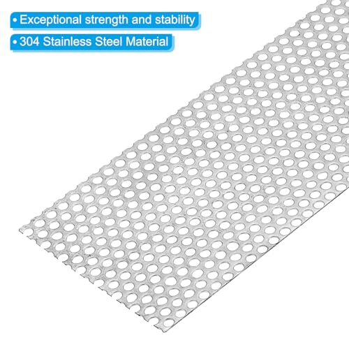 PATIKIL 11.8" x 4" 304 Stainless Steel Perforated Sheet, 0.2" Hole 19GA Expanded Metal Mesh Plate Screen Decorative Meshes for Ventilation Grill Smoking - size: 11.8" x 4"