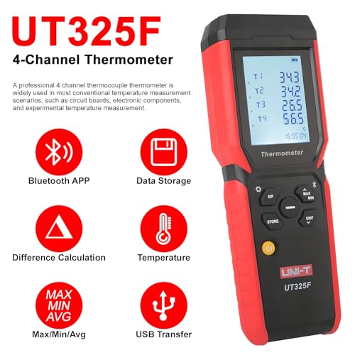 UNI-T UT325F 4-Channel Thermometer,K-Type,Bluetooth,USB-C Data Logger