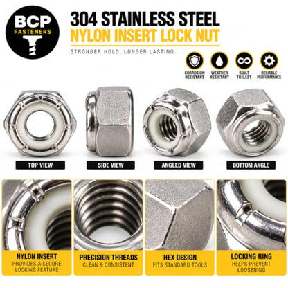 BCP Fasteners 1/4-20 Stainless Steel Nylon Insert Hex Lock Nuts, 50 Pack - size: 1/4-20 (50)