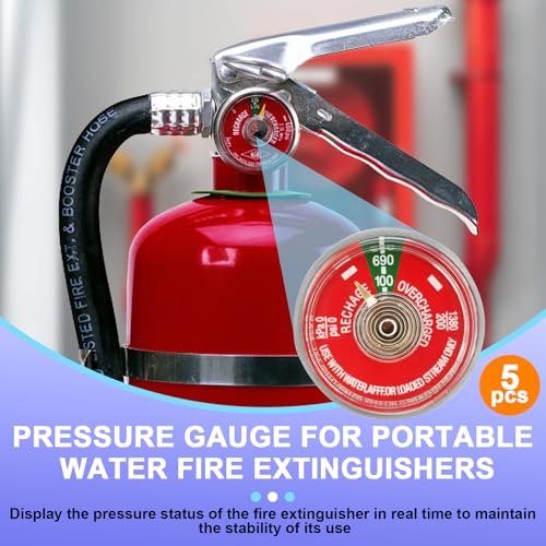5PCS 100 PSI Pressure Gauge, 1/8" NPT Thread, Red Dial Fire Extinguisher