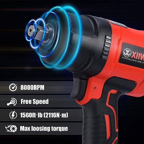XIIW 1/2 Inch Air Impact Wrench, Max Torque 1560 ft-lbs, Lightweight 4.4 lb - size: 1/2 inch | 1560 ft-lbs 15 PCS Wrench + Socket Set