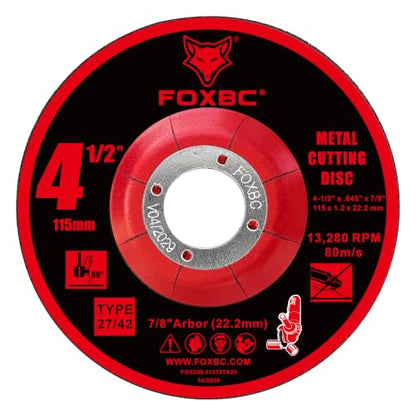 FOXBC 4-1/2" Type 27 Metal Cut-Off Wheel Disc, T27 Depressed Center - 25 PK