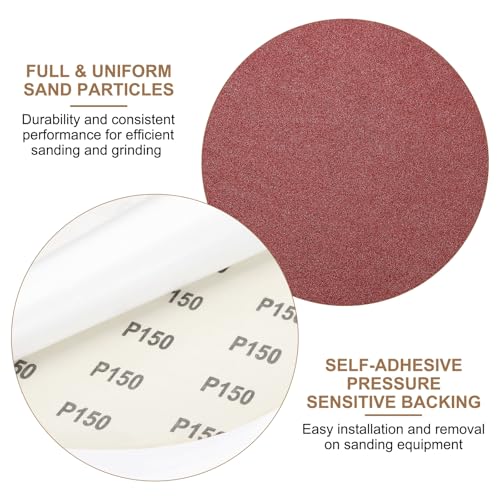 uxcell 12pcs 10-Inch PSA Sanding Discs, 150 Grits Aluminum Oxide Self Adhesive Stick Back Sandpapers, No-Hole Round Wet/Dry Sander Papers, Sand Auto Car Paint, Wood, Metal - size: 150 Grits