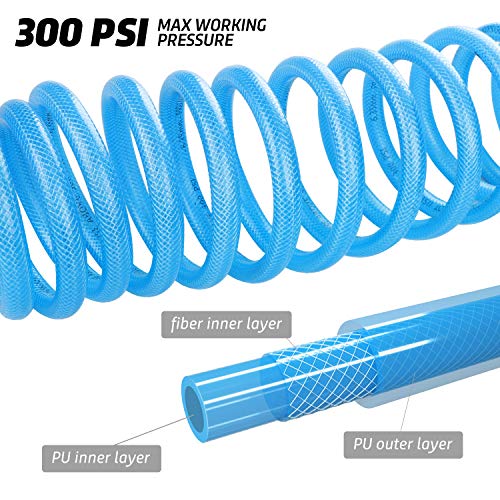 1/4 Coiled Air Hose, Polyurethane Material, 1/4 Inch MNPT Swivel Brass Fittings with Bend Restrictors, 20 Feet Air Compressor Hose - size: 1/4''×20ft