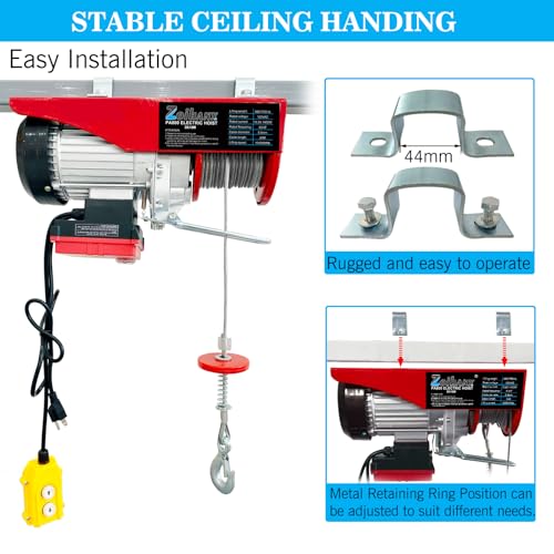 1760LBS Electric Hoist with Remote Control,Wireless/Wired Electric Hoist 110volt,65.6/33ft Lifting Height,Single/Double Slings Steel Lift Hoist Winch for Garage Warehouse Factory