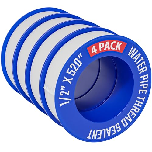 Teflon Tape 4 Rolls 1/2 Inch(W) X 520 Inches(L) Teflon Duct Sealant Tape - size: 4 Pack