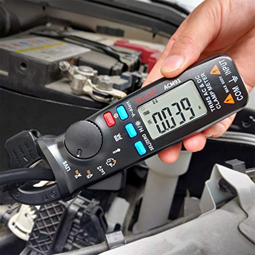 BSIDE DC Clamp Meter 1mA Current True RMS Auto-Ranging 6000 Counts Digital Multimeter Hz Temp Cap Ohm Live Check V-Alert Low Impedance Voltage Tester with Back Clip - color: Black