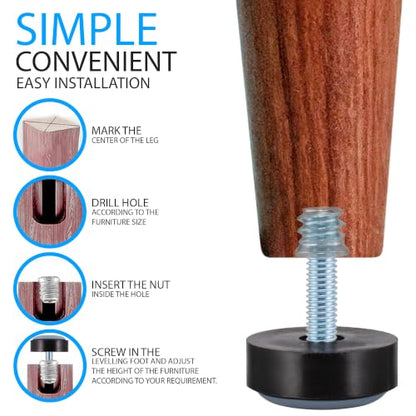 M6 Furniture Levelers 8 Pack, Teflon Glides for Easy Moving - size: M6 thread