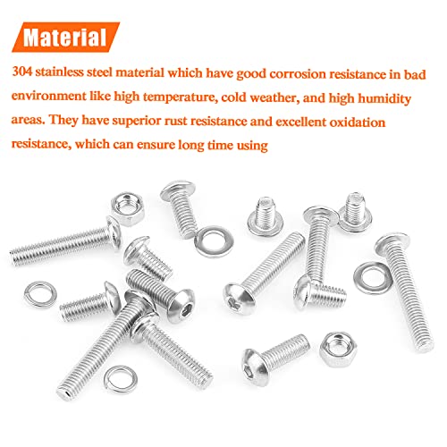 HELIFOUNER 228 Pieces M5 x 8mm /10mm /12mm /16mm /20mm /25mm /30mm, Button Head Socket Cap Screws Bolts Washers Nuts Kit, 304 Stainless Steel - size: M5, style: Button Head Screws