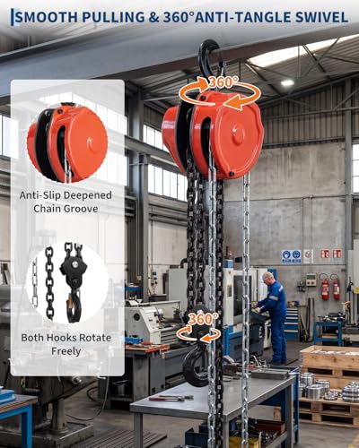 Garvee 5 Ton Hand Chain Hoist, 11000 lbs Capacity, 10 FT Lift Height, G80 - color: G80 Orange, size: 5T 10FT