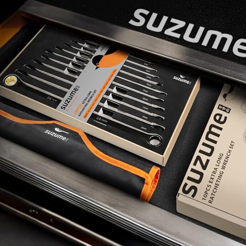 SUZUME 10-Piece Extra Long Ratcheting Wrench Set Metric Double Box End CR-V - size: 8-24mm