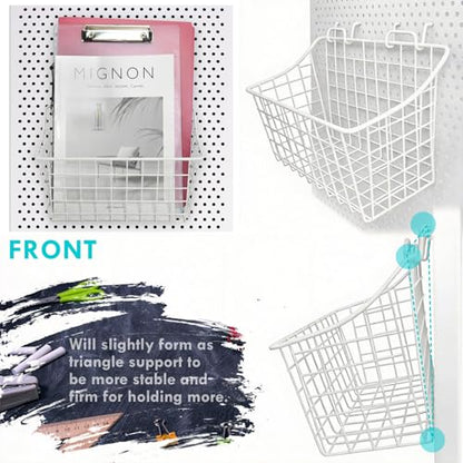 Pegboard Baskets With Hooks, 3 Pack Peg Board Wall Organizer Set (White) - color: White