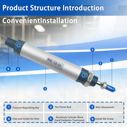 CG WEITENG Pneumatic Mini Pneumatic Cylinder MAL Single Rod Aluminum Double Acting Pneumatic Cylinder 16mm Bore 50mm Stroke(MAL16x50) - color: MAL-16 mm, size: 50 mm