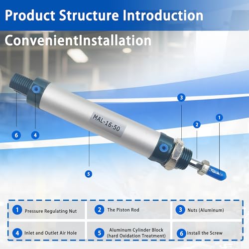 CG WEITENG Pneumatic Mini Pneumatic Cylinder MAL Single Rod Aluminum Double Acting Pneumatic Cylinder 16mm Bore 50mm Stroke(MAL16x50) - color: MAL-16 mm, size: 50 mm