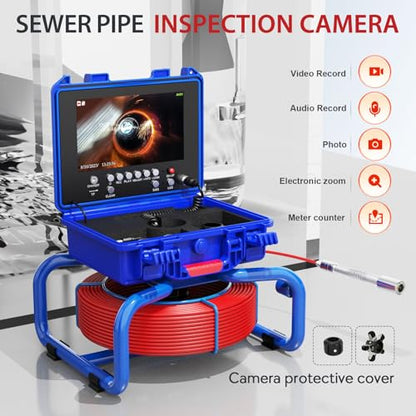 Sewer Camera 100ft with Self-leveling/12pcs Light/IP68 Waterproof Professional Inspection Camera for Plumber or Homeowners - size: 29M