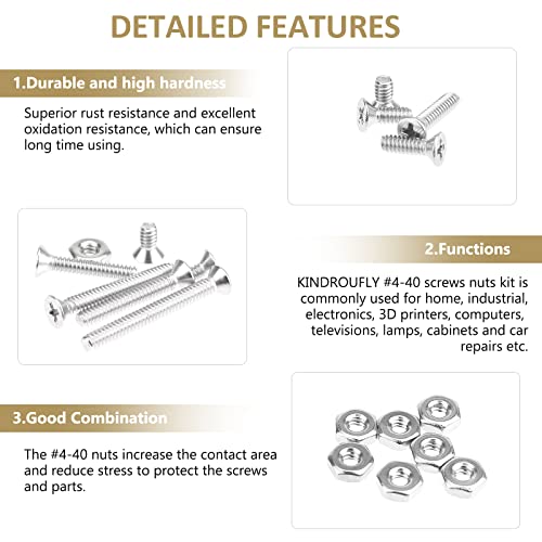 242 Pieces #4-40x 3/16", 1/4", 5/16", 3/8", 1/2", 5/8", 3/4", 7/8", 1", Phillips Countersunk Head Machine Screws Nuts Assortment Kit, 304 Stainless Steel, Fully Machine Thread - size: #4-40