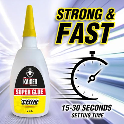 Der Kaiser Thin CA Super Glue (2 oz) – Industrial Grade Cyanoacrylate – 5-10 Sec Cure – Pro Kit with Microtips & Applicators – Wood, Plastic, Metal, Hobby Models, Woodworking, DIY – 2,500-3,500 PSI - size: 2 oz