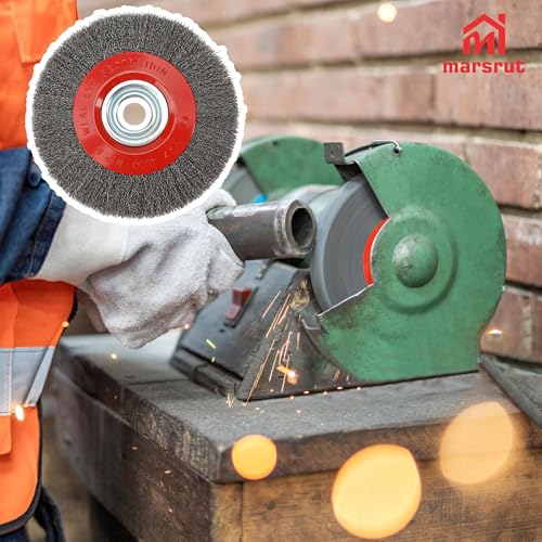 8 Inch Wire Wheel for Bench Grinder, Crimped Carbon Steel Round Brush with 1/2" 5/8" 3/4" 7/8" 1" Spacer Arbors, 0.012" Wire, for Paint Rust Removal Deburring Descaling Polishing Finishing Grinding