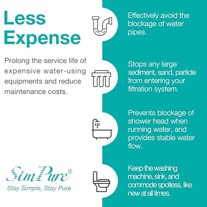 SimPure 5 Micron 10" x 2.5" Whole House Sediment Water Filter Cartridge - size: 4 Count (Pack of 1), style: Polypropylene