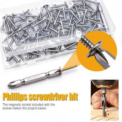 weideer 300pcs #8×5/8" Self Tapping Screws for Metal, 410 Stainless Steel Metal Screw, Truss Head Sheet Metal Screws with Washer, Screwdriver Bit K-158-W-16mm - size: SV 300PCS ＃8×5/8"